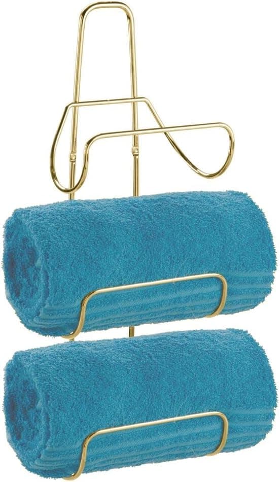 mDesign Metal Wall Mount 3 Level Bathroom Towel Rack Holder & Organizer - for Storage of Washcloths, Hand Towels - Use in Guest, Master, Kid's Bathrooms - Soft Brass