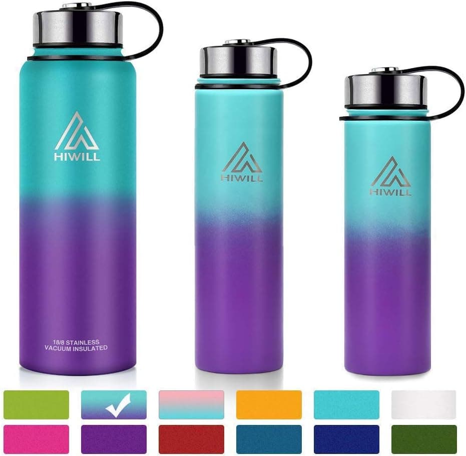 Hiwill Stainless Steel Insulated Water Bottle 2 Lids, Cold 24 Hrs Hot 12 Hrs, Double Wall Vacuum Thermos Flask, Travel Sports Leak Proof Bottle, BPA Free (Tropical Seas, 37 oz)