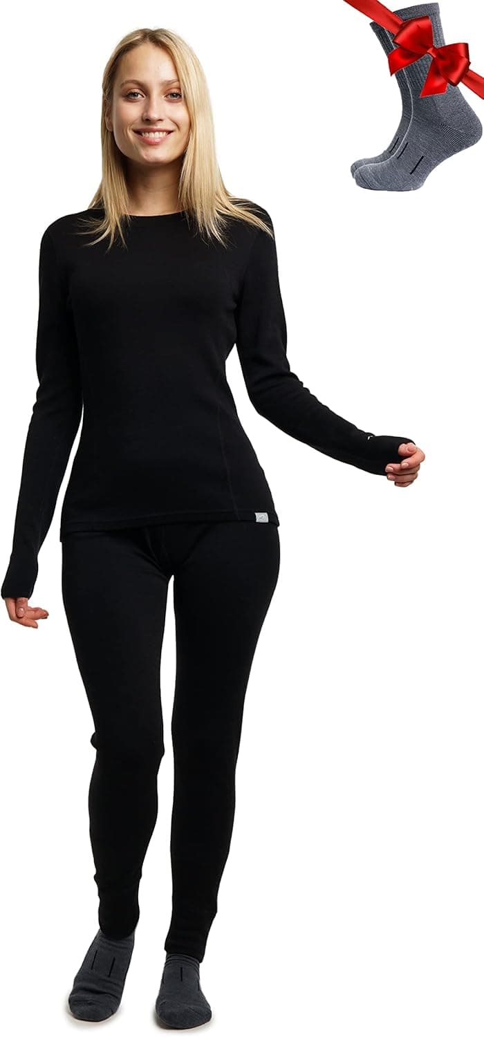 Merino.tech Merino Wool Base Layer Women Set - Lightweight, Midweight Merino Wool Thermal Underwear For Women Top and Bottom