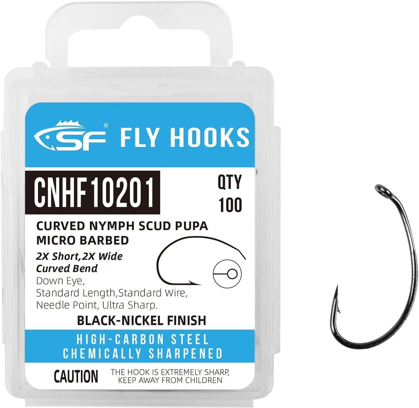 SF Fly Tying Hooks Micro Barbed High Carbon Steel Black Nickel/Bronze Forged with Mini Box #6#8#10#12#14#16#18 100Pcs for Dry Flies,Wet Fly Nymphs, Streamer,Shrimp,Caddis Pupa, Mayfly