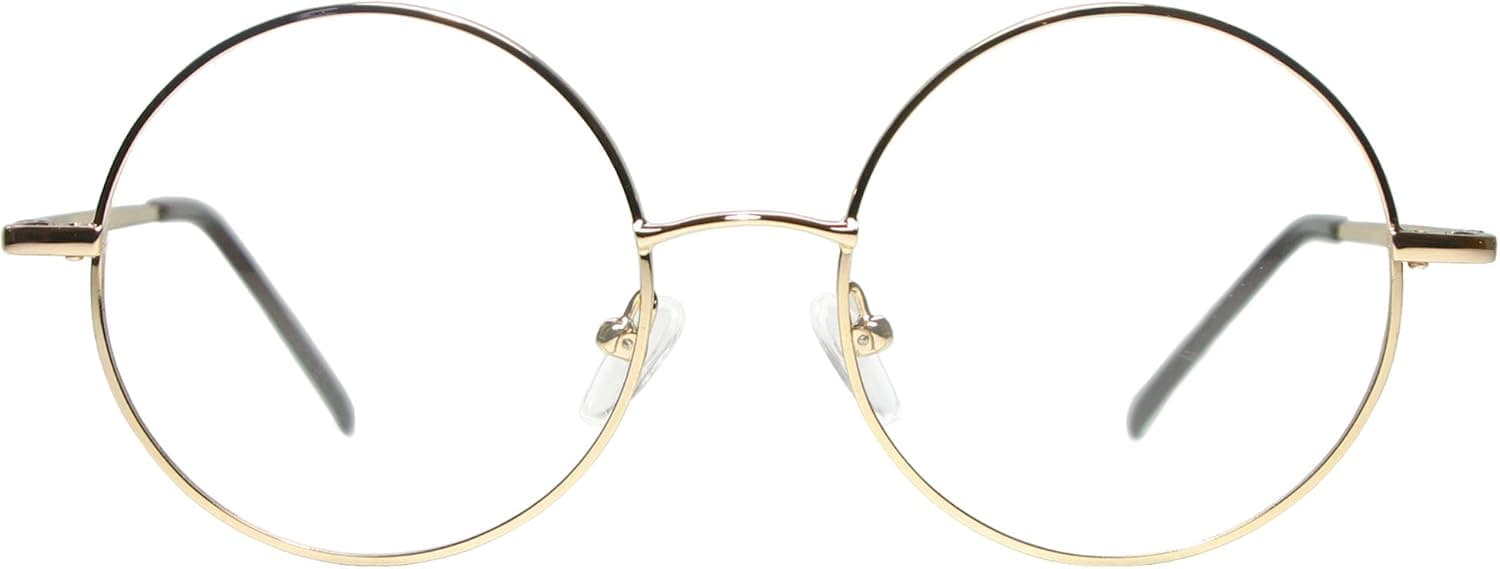 Full Rim Metal Round Eyeglasses Frame (Large Size) - Gold