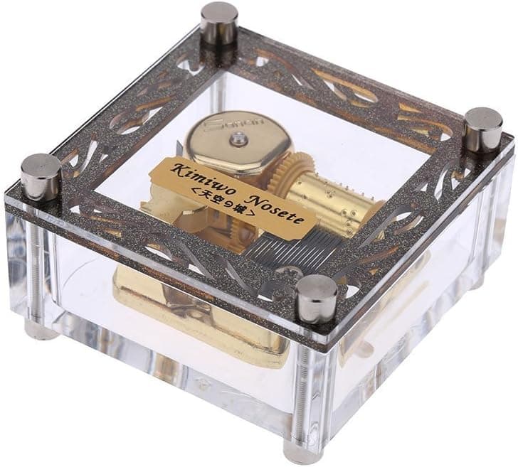 Youtang Acrylic Cubic Musical Box Windup Music Box with Melody Tag on Top 18 Notes Gold Movement, Different Melody Available (Kiss The Rain)