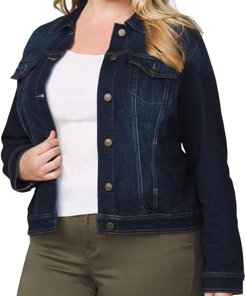 Symbidium Women's Plus Size Classic Button Down Stretch Denim Jacket Coats