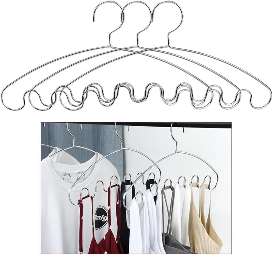 Chrome Tank Tops Hangers - 3 Pack Stainless Steel Closet Organizer Hanger for Tanks Tops, Bra Lingerie, Strap Dress and Camisoles Space Saving Cami Hanger