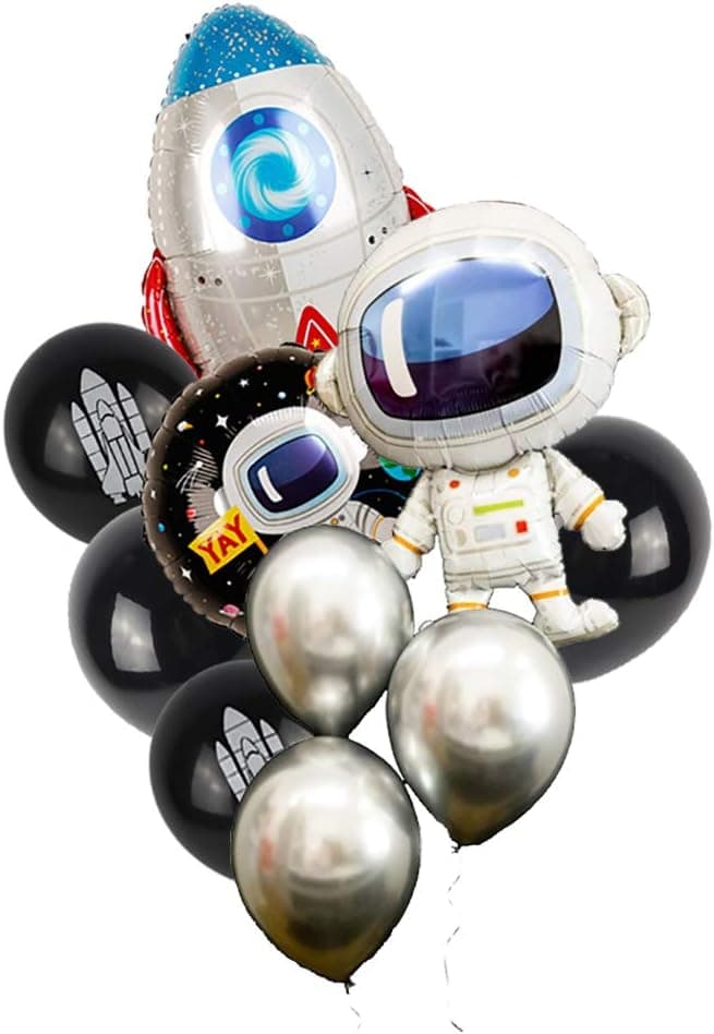 10Pcs Outer Space Party Balloons Boy Birthday Baby Shower Chrome Silver Black Galaxy Astronaut Airship Space Theme Baby Shower Party Supplies Decoration