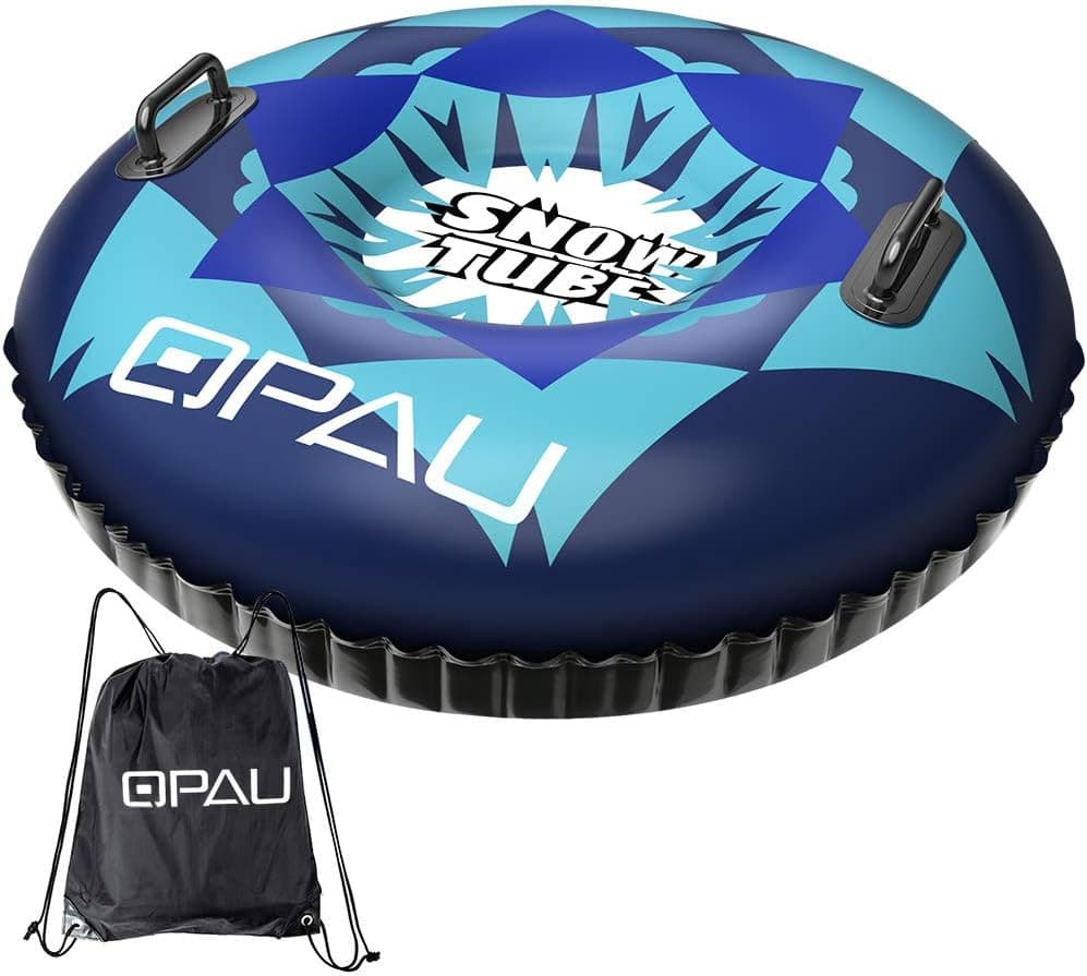 QPAU Snow Tube, 47 Inch Inflatable Snow Sled for Kids and Adults, Heavy Duty Snow Tube Made by Thickening Material of 0.6mm, Carrying Bag Included