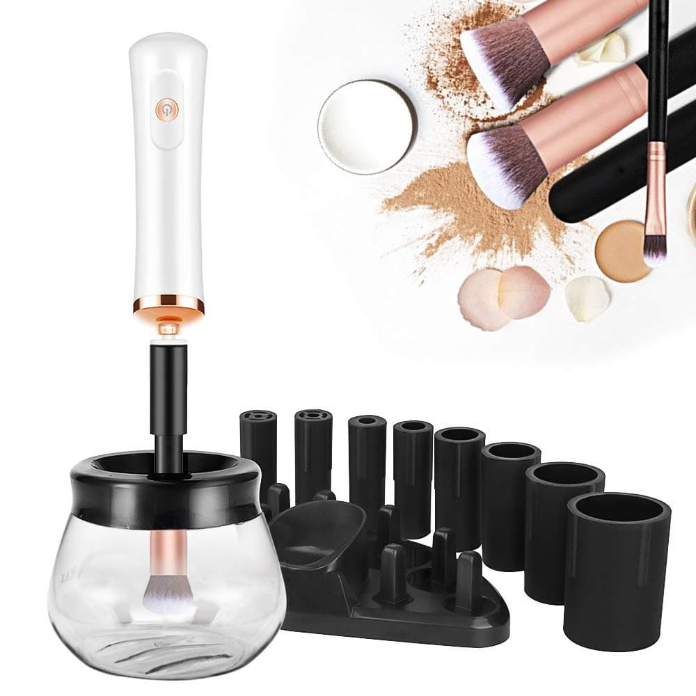 Makeup Brush Cleaner and Dryer, Lemcrvas Professional Electronic Makeup Brushes Spinner Comestic Brushes Cleaning Tool with 8 Rubber Collars, Easy Wash and Fast Dry