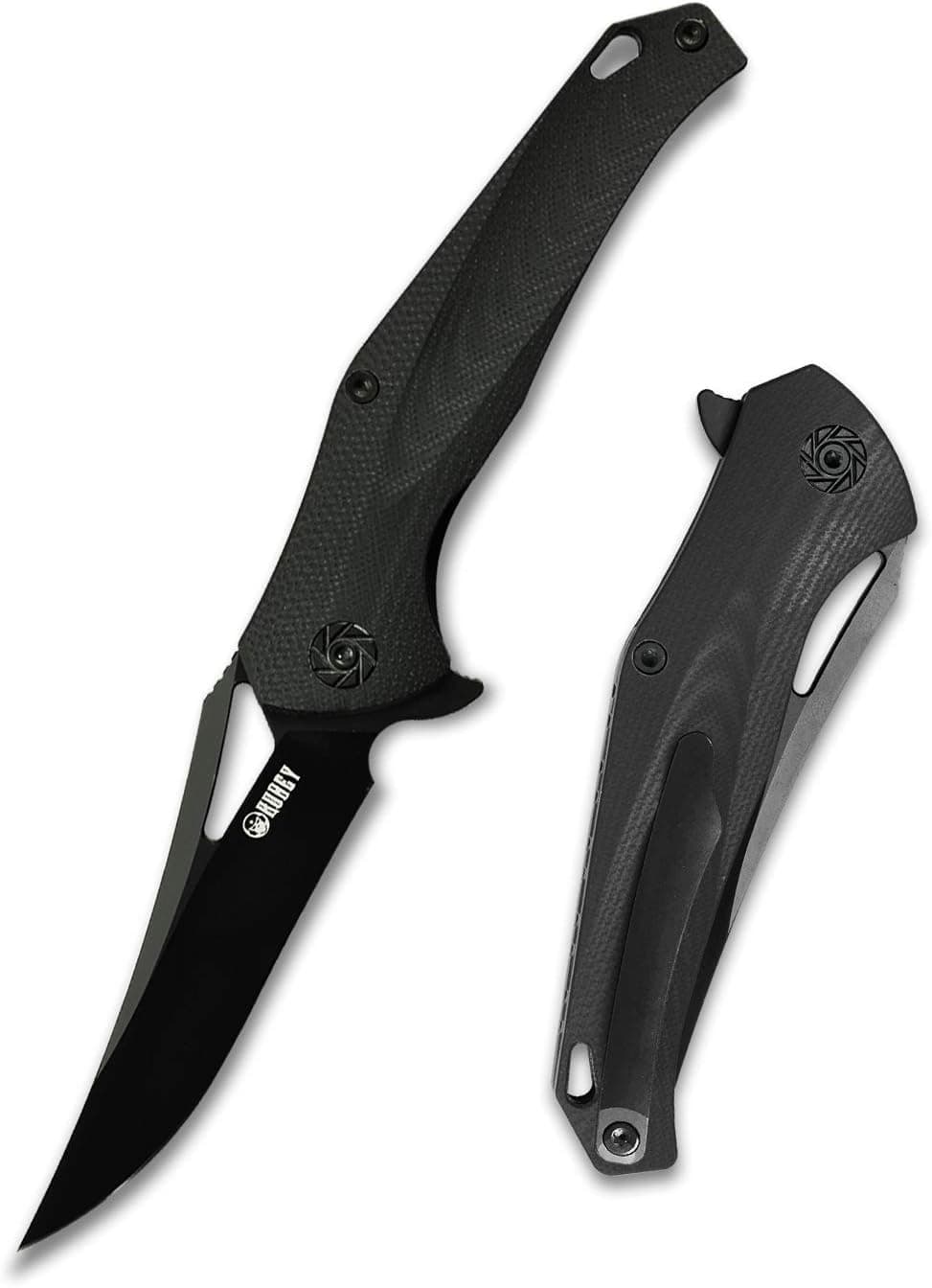 KUBEY EDC Folding Pocket Knife with 3.7" Trailing Point Blade and G10 Handle, Liner Lock and Flipper Open, for Outdoor Survival and Tactical (Black/TitaniumClip)