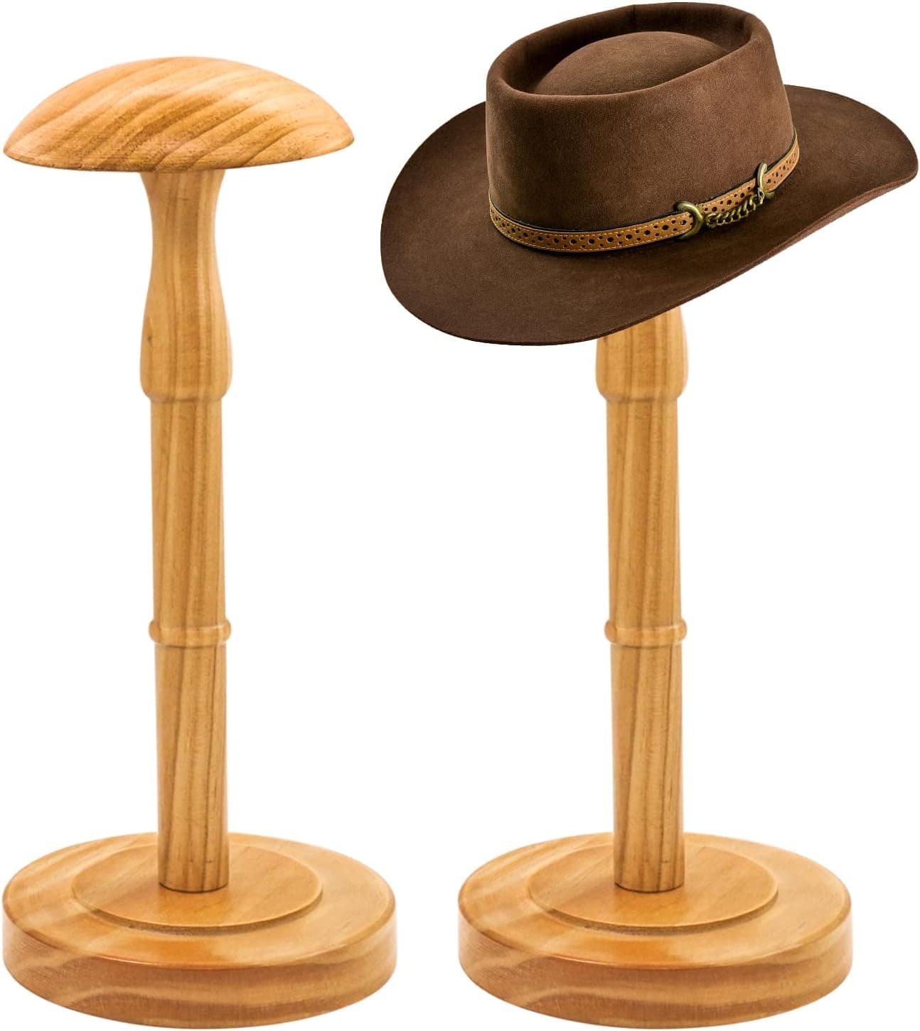 HAIBEIR Freestanding Hat Stand, Tabletop Hat Rack, Wood Display Stand Holder for Caps and Wigs (Natural)(One Piece)