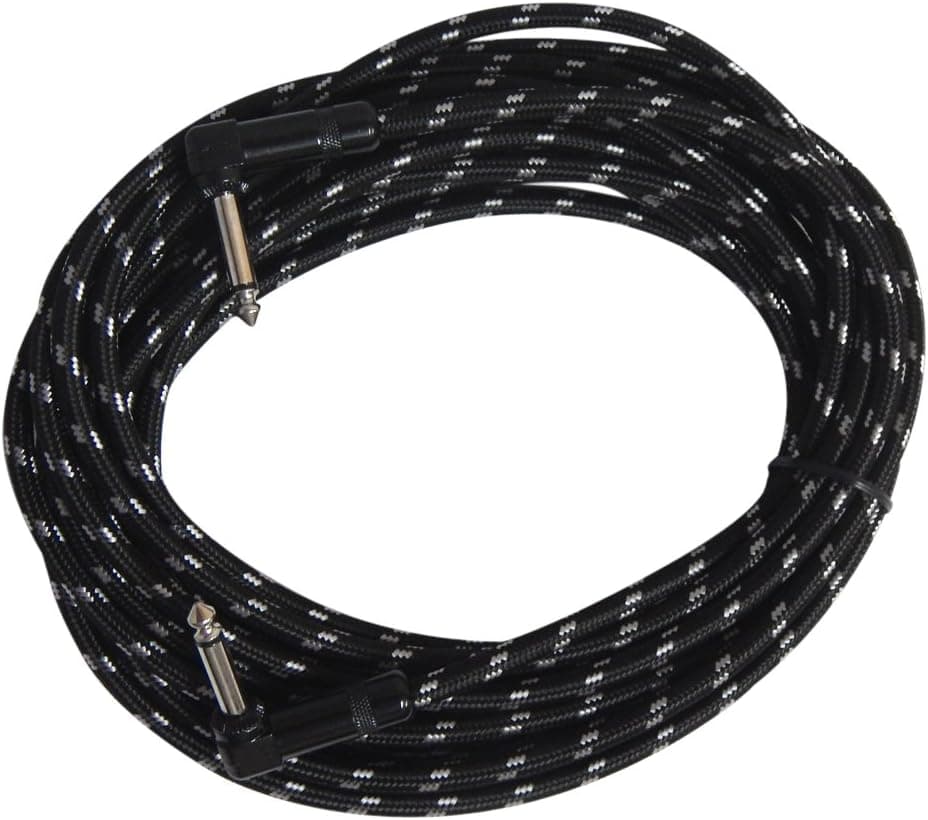 Sendt 25 foot 1/4 inch (6.3mm) Dual Right Angle Male to Male Mono Nylon Braided Guitar/Bass/Instrument Cable
