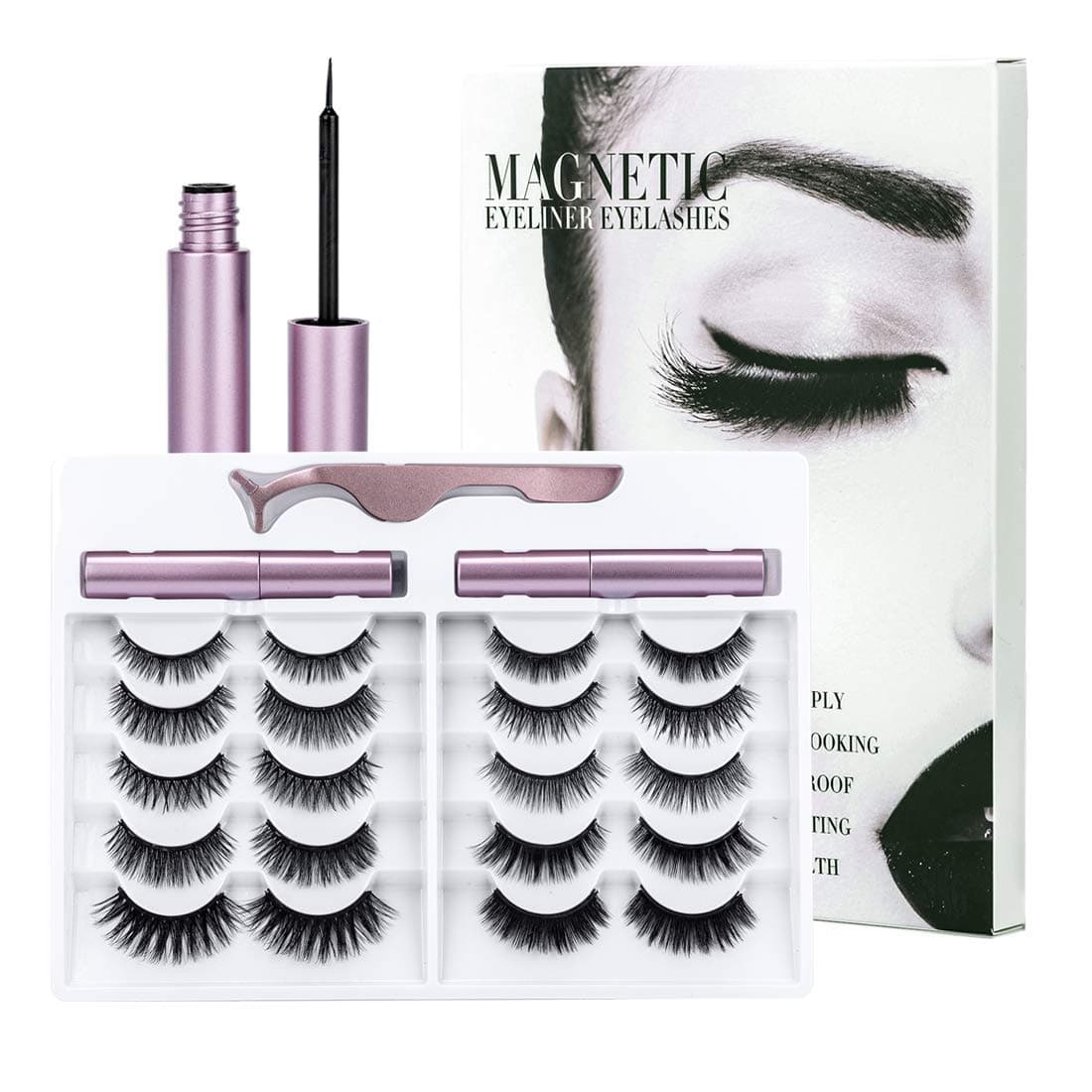 【10 Pairs 】Magnetic Eyelashes with Eyeliner Kit，Upgrade to 6 Magnets Lashes And Waterproof Liquid Eye Liner,Reusable 6D Magnetic Lashes And Natural Look，No Glue