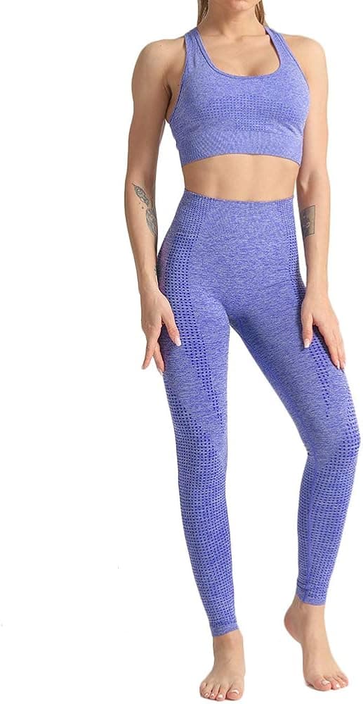 WodoWei Women 2 Piece Workout Outfits Sports Bra Seamless Leggings Yoga Gym Activewear Set