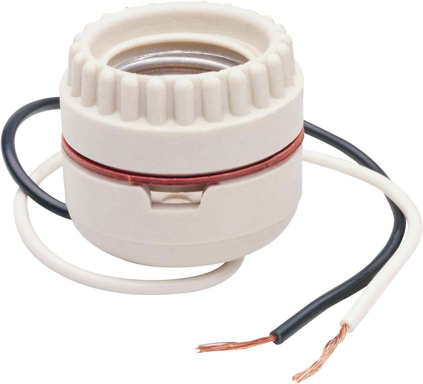 Legrand-Pass & Seymour 8101CC10 Medium Base Incandescent porcelain Lamp Holder, Keyless, Single Circuit, 2-Piece Ring with Leads 1 3/8-Inch to 1 1/2-Inch Hole
