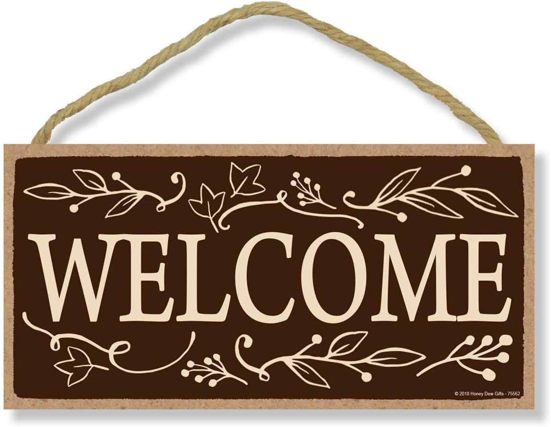 Honey Dew Gifts, Wall Hanging Sign, Welcome, 5 Inches by 10 Inches, Wooden Welcome Signs For Home Decor, Front Door Decorations, Wall Hanging Decor, Welcoming Sign For Vacation Rental