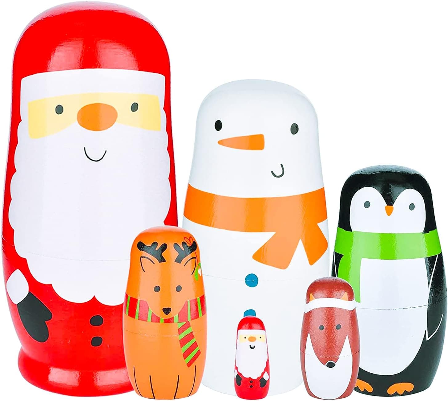 Nesting Dolls 6pcs Handmade Russian Wooden Matryoshka Dolls Cute Cartoon Pattern Nesting Doll Toy Stacking Doll Set for Kids Christmas and Birthday