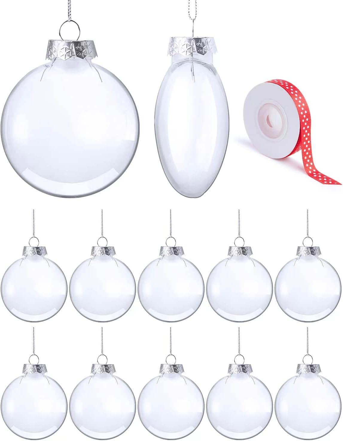 TERULF 12 Pcs (3.15''/80mm) Flat Round Clear Plastic Fillable Ornament Ball, Transparent Ornaments Christmas Balls for Halloween, Birthday, Wedding Decor, Christmas Tree DIY Crafts Ball Ornament