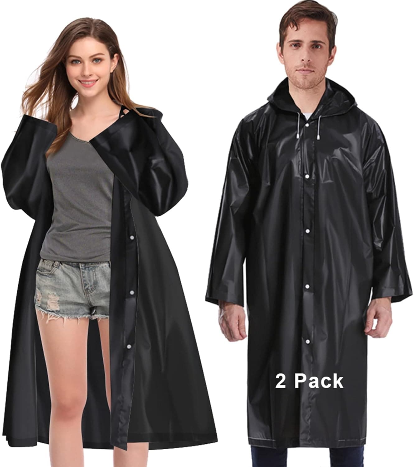 EnergeticSky Rain Ponchos For Adults, EVA Reusable Rain Coat With Hoods And Sleeves, Portable Rain Coats for Women Men