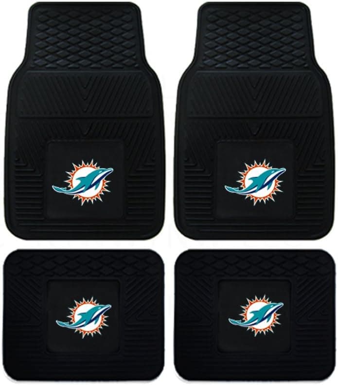 NFL Miami Dolphins Car Floor Mats Heavy Duty 4-Piece Vinyl - Front and Rear