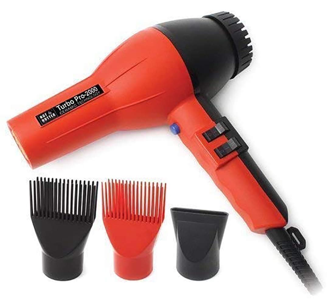 Annie- Hot and Hotter Salon Turbo Pro-2000 Ionic Hair Dryer - Red - Ceramic - (2) Hair Pick Attachments and (1) Concentrator Attachment