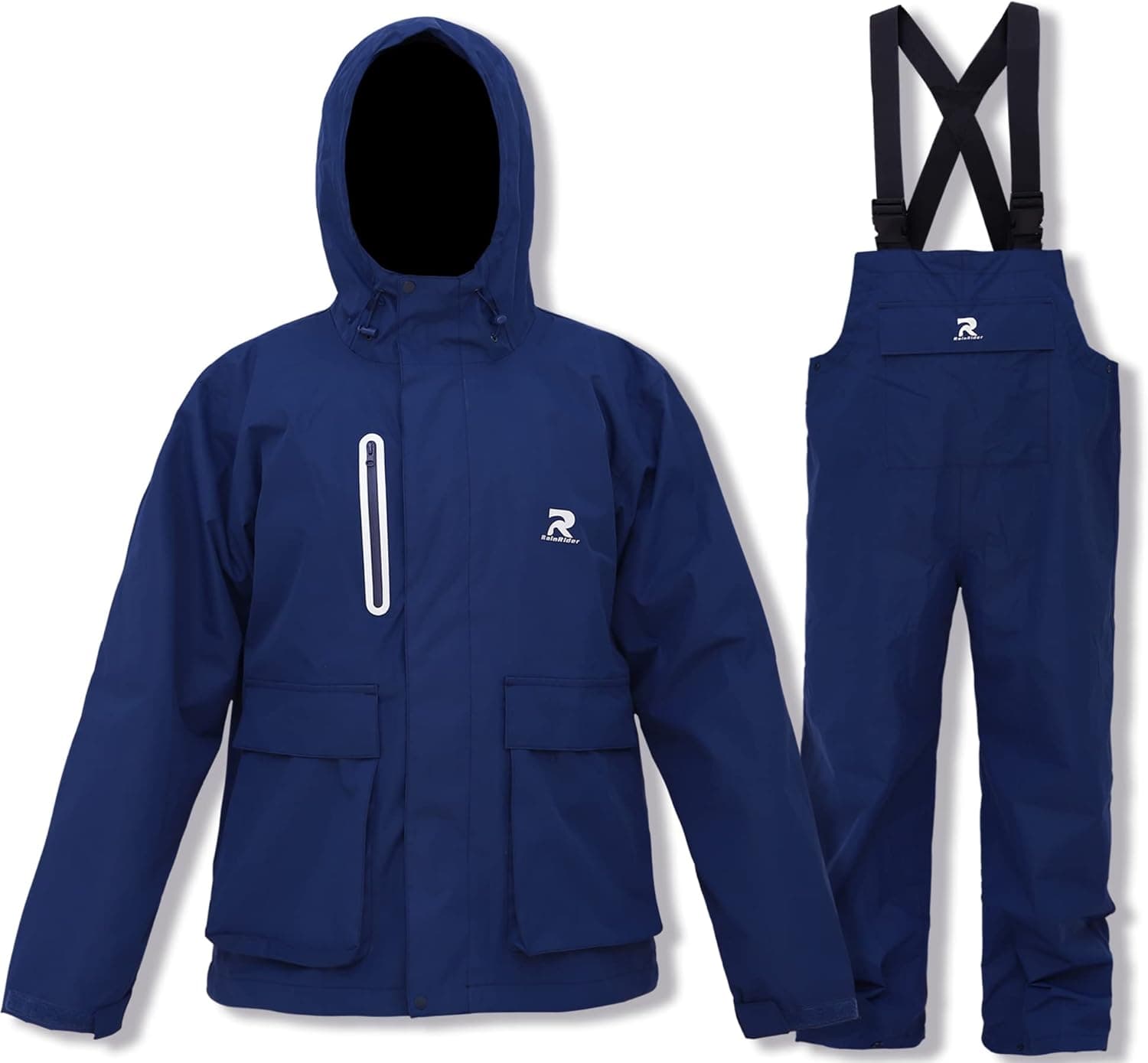 RainRider Rain Suits for Fishing Waterproof Rain Jacket with Bib Pants Overall Men Women Foul Weather Gear
