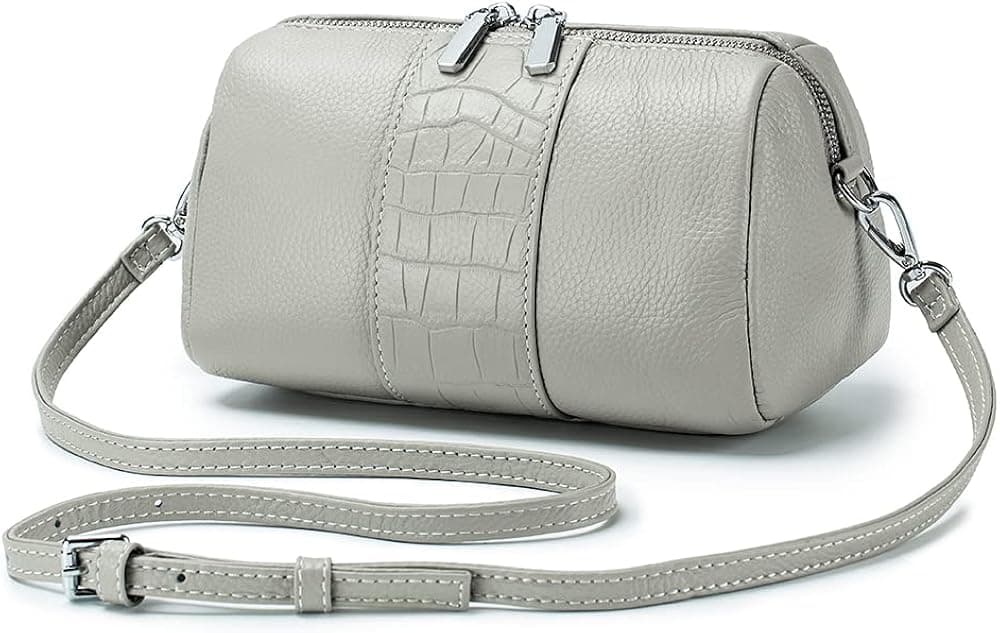 Lecxci Womens Small Crossbody Bag, Leather Single Shoulder Bag HandBag Zipper Clutch Wallet Purse for Women (Alligator pattern Grayish White)