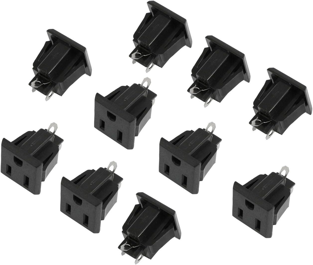 US 3 Pins Power Socket Plug Black AC 125V 15A Pack of 10