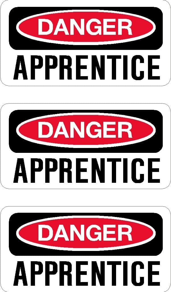 Danger Apprentice, I Make Decals™, 3 Pack, Funny, Humor, Hard Hat, Lunch Box, Tool Box, Helmet Stickers 1" x 2"