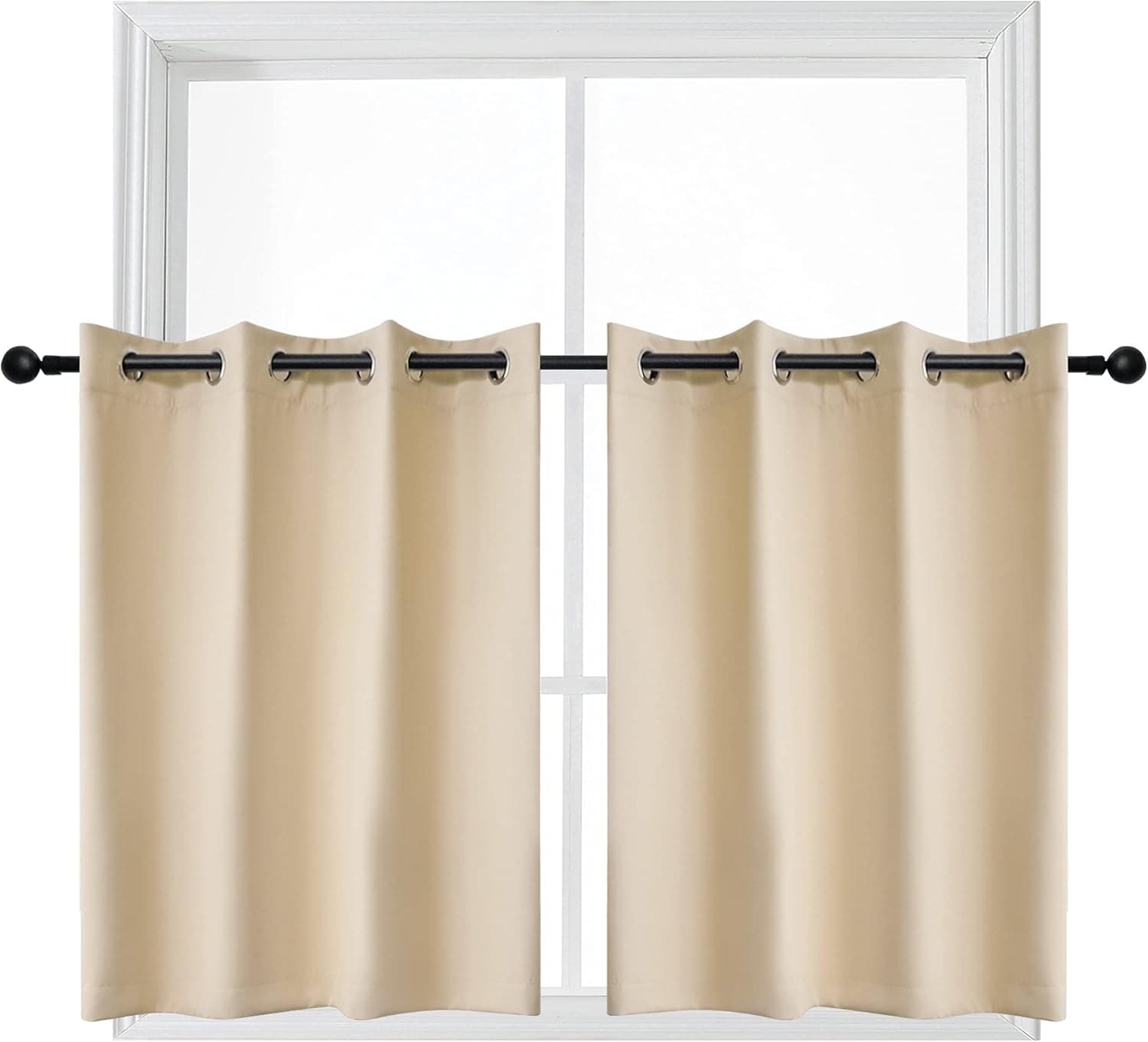 YGO Living Room Blackout Valance Decoration Curtain Panels Privacy Protected Noise Reduce Tiers for Window Dressing Room Darkening 52 Wide x 24 Long per Panel Beige 2 Pcs