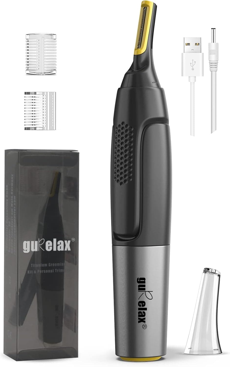 Personal Trimmer for Mens,Titanium USB Rechargeable Lighted Grooming Kit with Eyebrow, Ear & Facial Detail Trimmer As Seen on TV with Professional Storage Bag