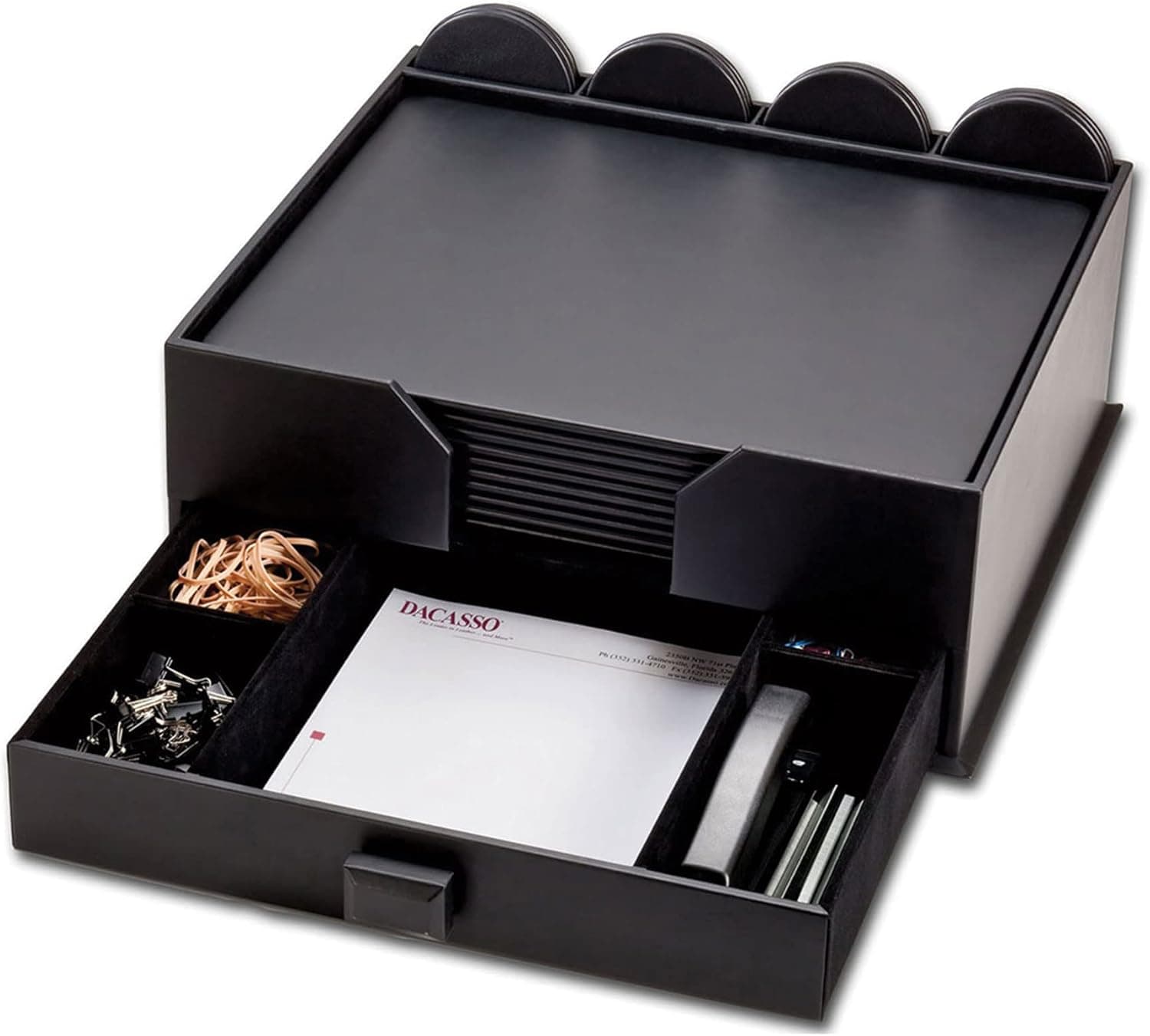 Dacasso Black Leather Conference Room Set with Integrated Organizer, 23-Piece