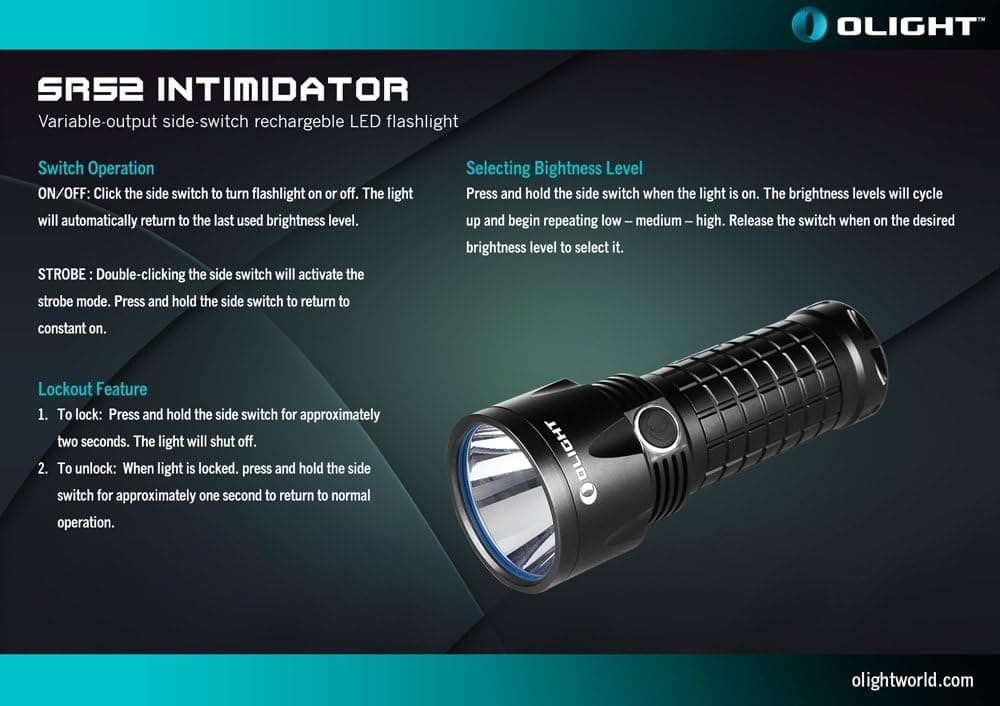Olight SR52UT Intimidator Cree Xp-L Hi LED 1100 Lumen Extended-Range Rechargeable Flashlight