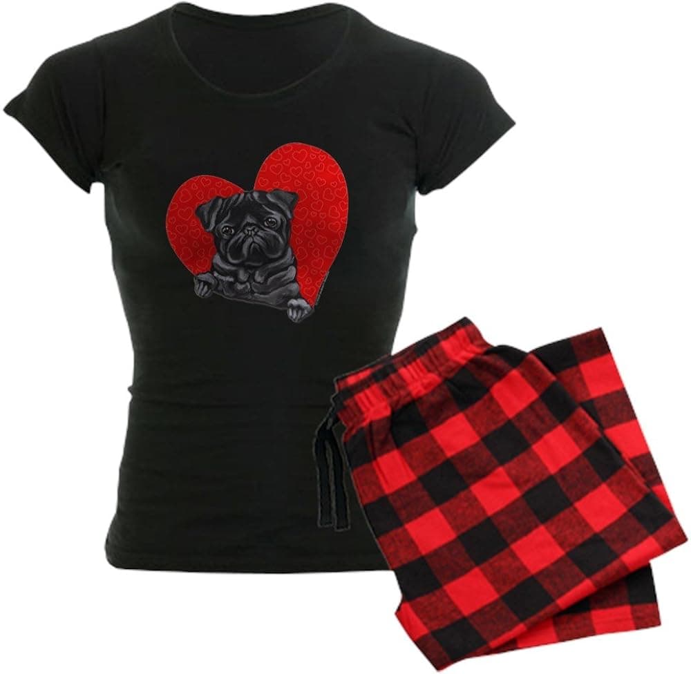 CafePress Black Pug Heart Women's Dark Pajamas Women's PJs
