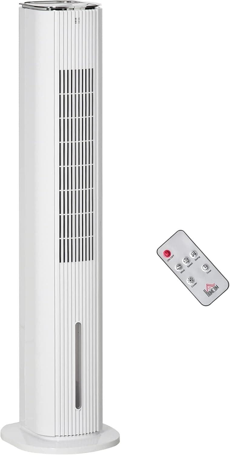 HOMCOM 42" 2-In-1 Evaporative Air Cooler, Portable Cooling Fan for Home Office with 3 Modes, 3 Speeds, Remote Control, Timer, LED Display, 1.3 Gal Water Tank, White
