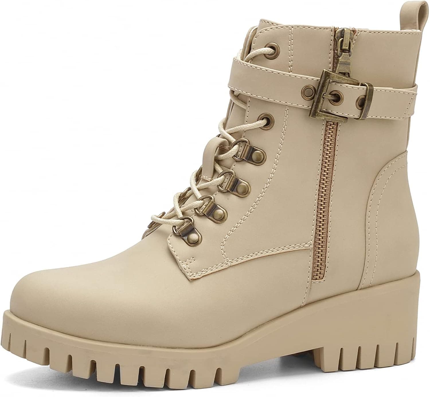 CentroPoint Women's Fashion Wedge Ankle Boots Side Zipper Lace-up Combat Booties Round Toe Platform Shoes