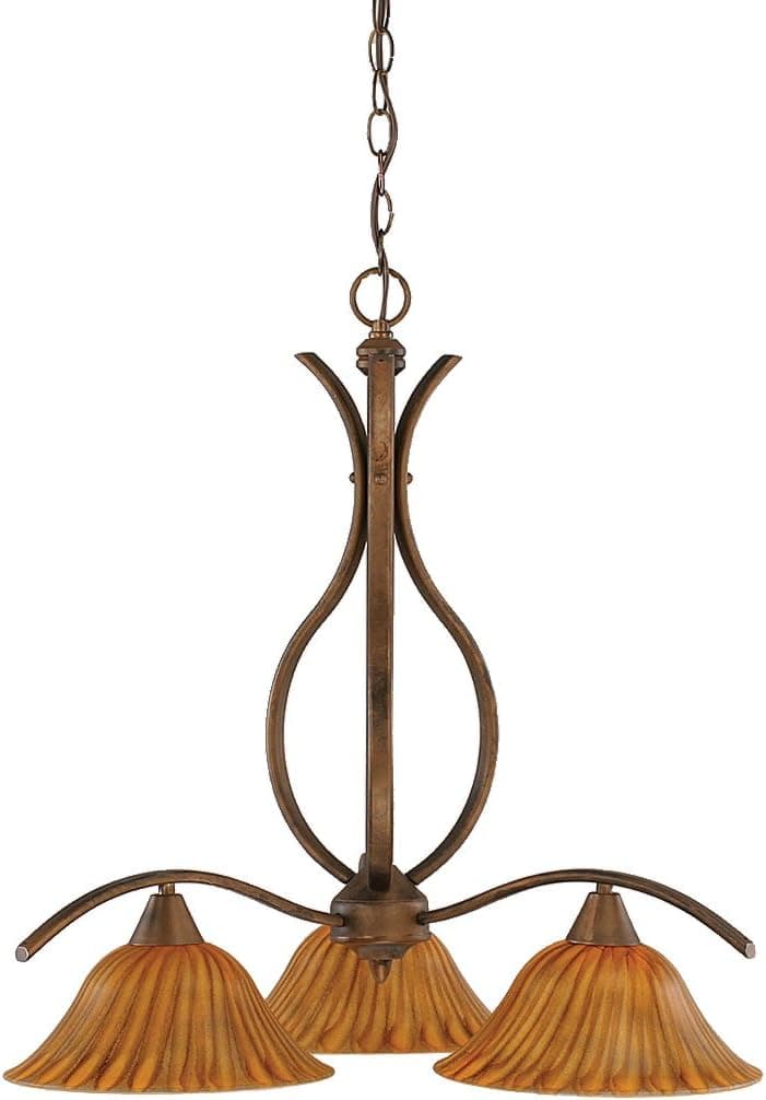 Toltec Lighting 296-BRZ-519 Swoop Three-Light Down light Chandelier Bronze Finish with Tiger Glass Shade, 10-Inch