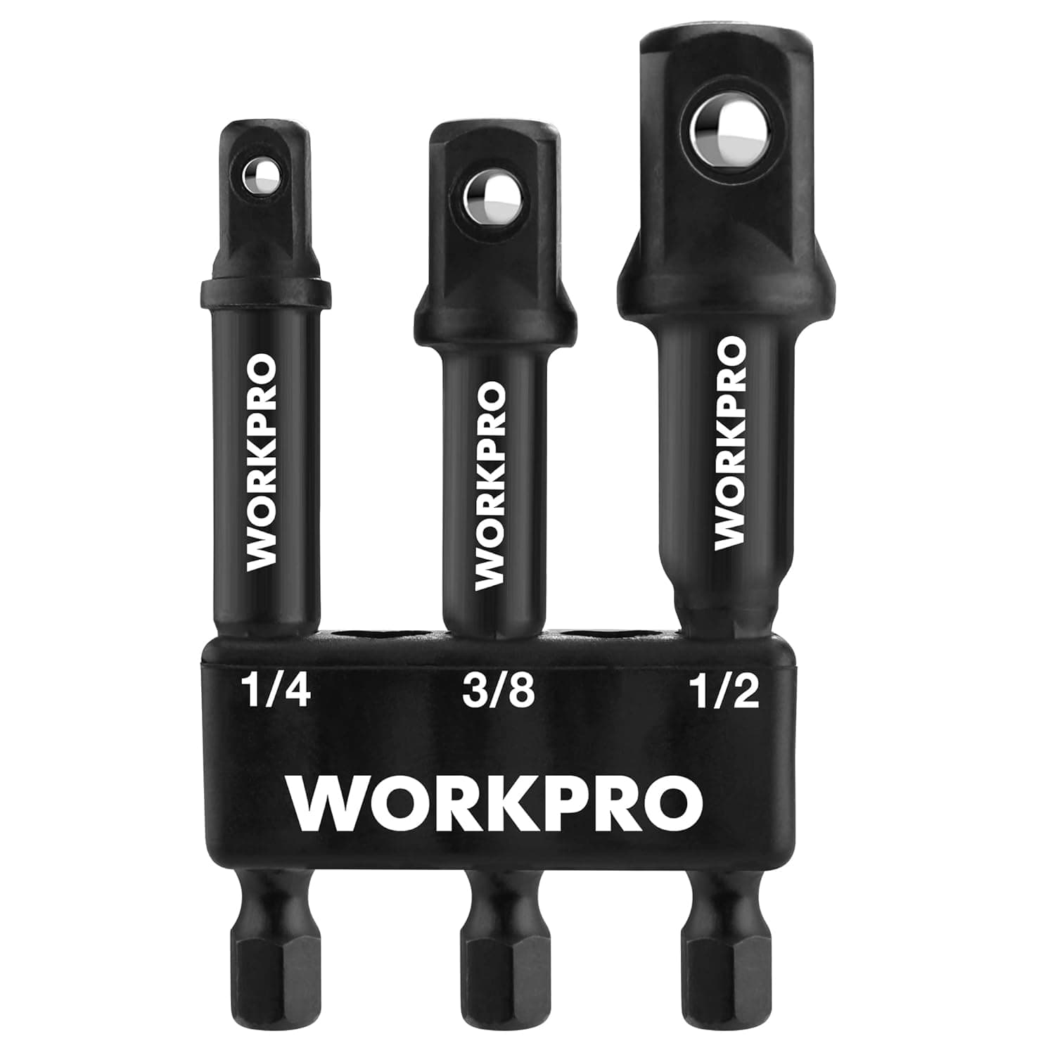 WORKPRO 3-Piece Socket Adapter Extension Set, 1/4, 3/8, 1/2-Inch Drive, 1/4-Inch Hex Shank, Impact Grade Extension Bit with Holder for Power Drill & Impact Driver