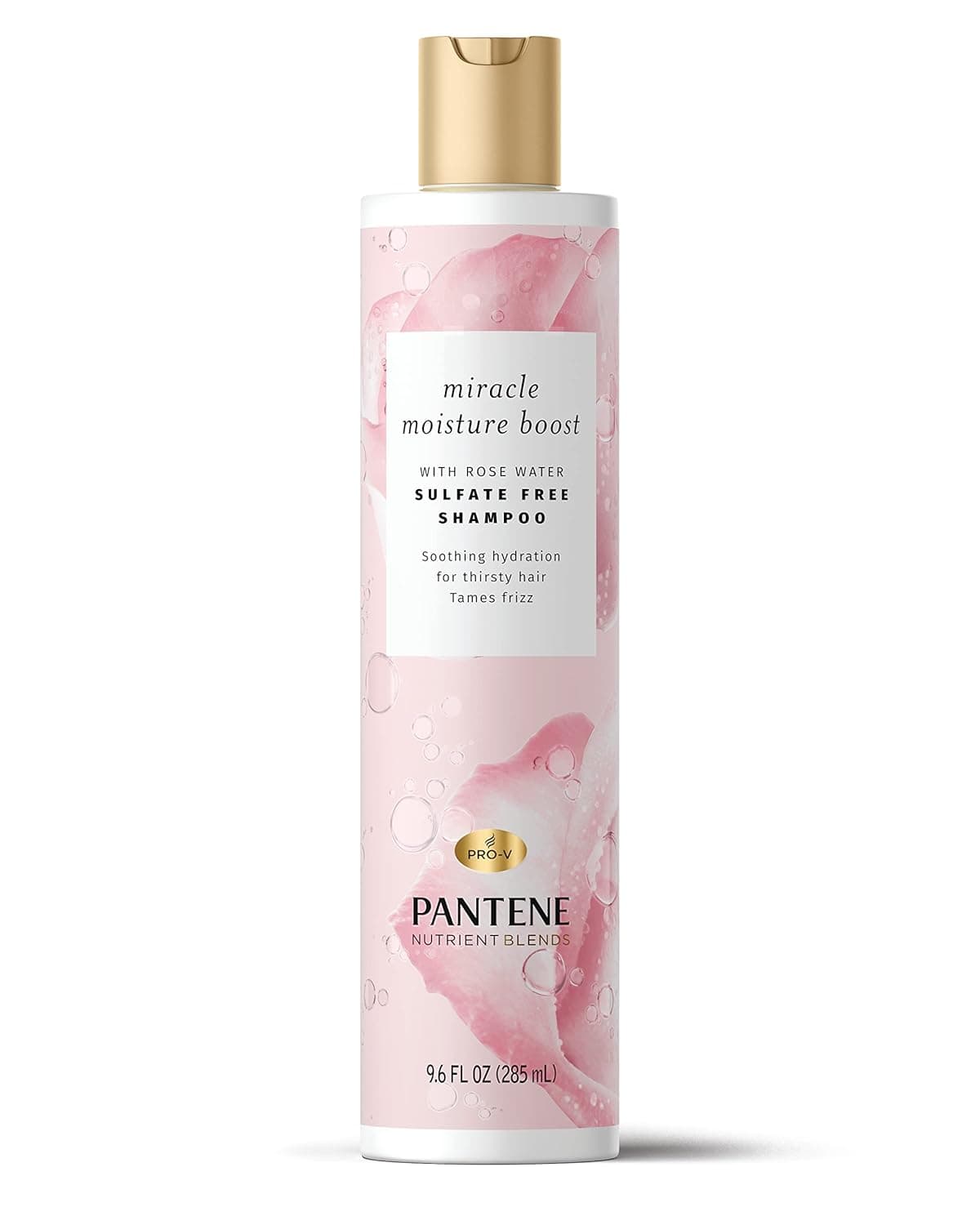Pantene Sulfate Free Shampoo, Rose Water Shampoo for Dry Hair, Nutrient Blends Miracle Moisture Boost, 9.6 fl oz, Pack of 4