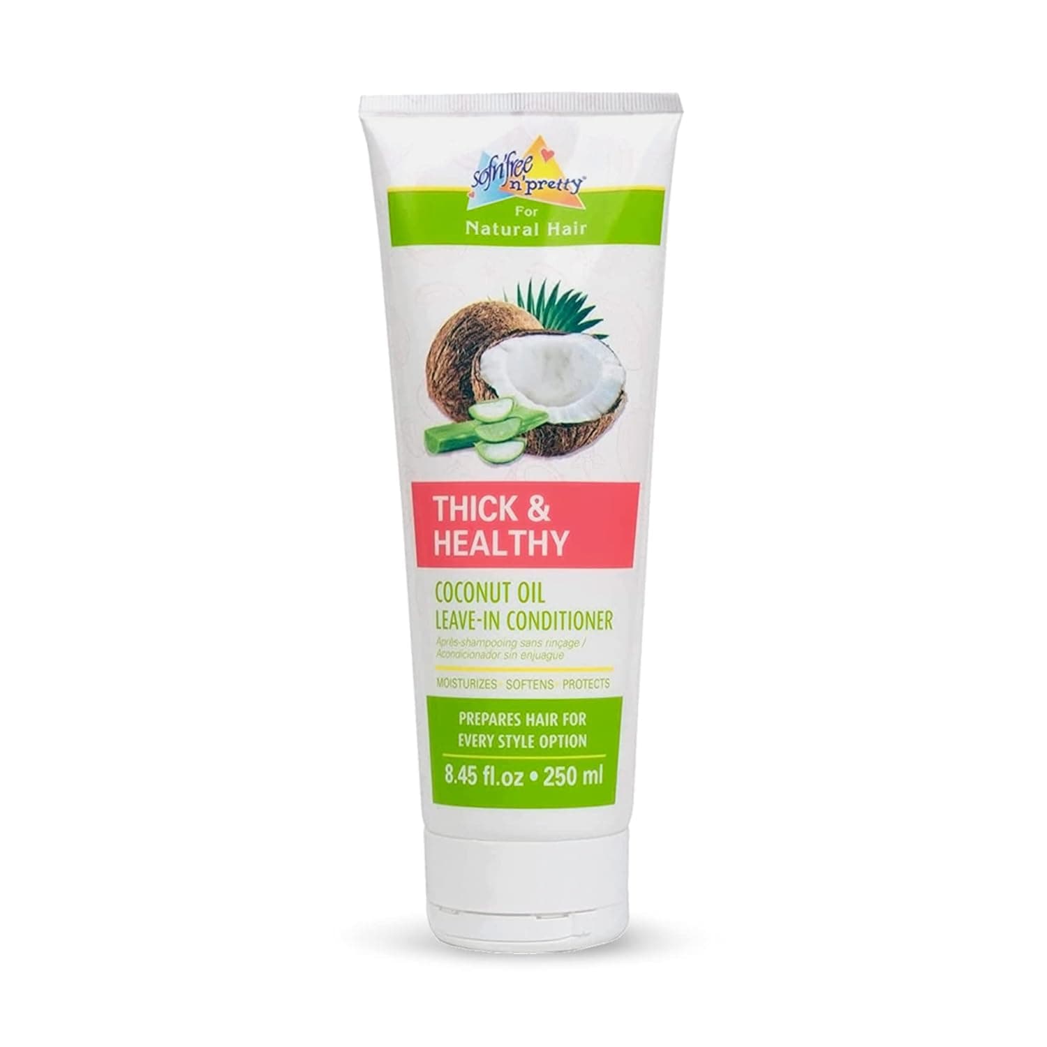 Sofn’Free n’Pretty - Thick & Healthy Coconut Oil Leave-in Conditioner for Curly Hair - Safe for Kids Hair, Moisturizes, Softens, Protects with Coconut and Aloe Vera - 8.45 Fl Oz (Pack of 1)