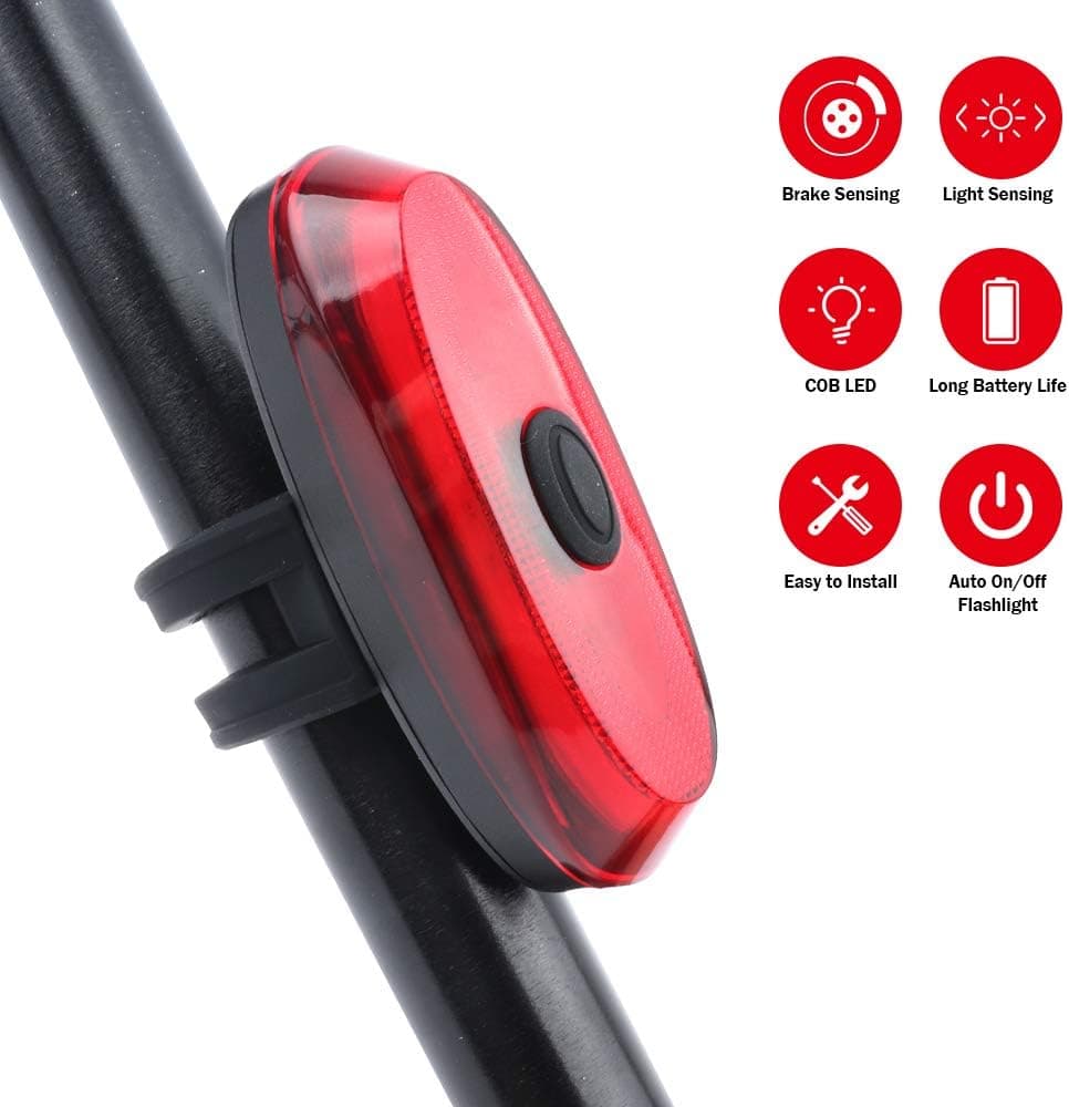 TLOG Smart Bike Tail Light, USB Rechargeable Warning Bicycle Rear Light, Ultra Bright 200 Lumen LED 3 Modes Bike Cycling Safety Flashlight with Auto On/Off IP65 Waterproof Fits for Any Road Bikes