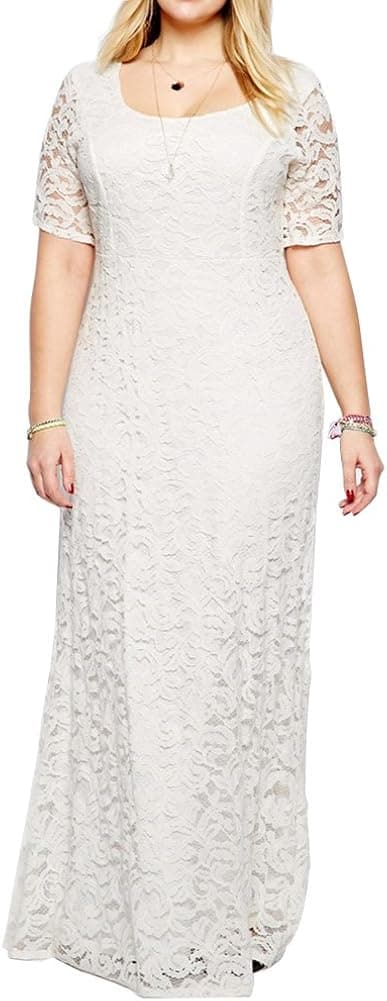 Yufashion Womens Summer Hot Sale High Quality Full Lace Backless Sexy Plus Size White Maxi Dress