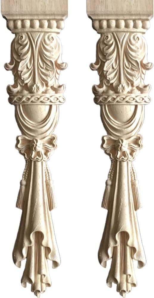 WINGOFFLY® Wooden Carved Onlay Unpainted Applique Frame for Decoration Furniture Doors Rome Column 2 Pics(15.2"x3.2"x1.2")