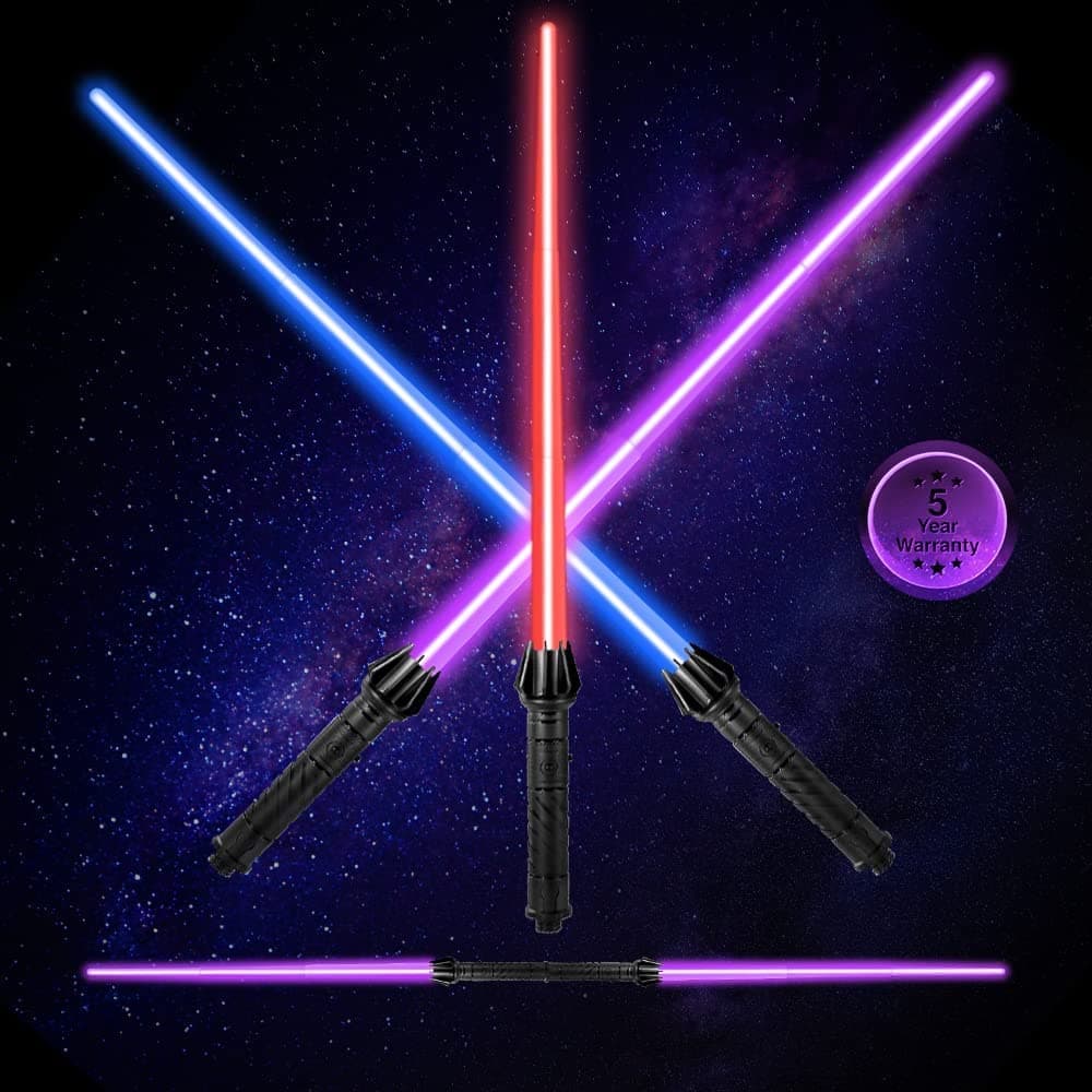 Light up Saber - 3 Pack Light up Saber 8 Colors, 2-In-1 Led Dual Lightsaber with Fx Sound (Motion Sensitive) and Retractable Handle Multiplayer Galaxy Warrior, Christmas Gift Kids Party Gift