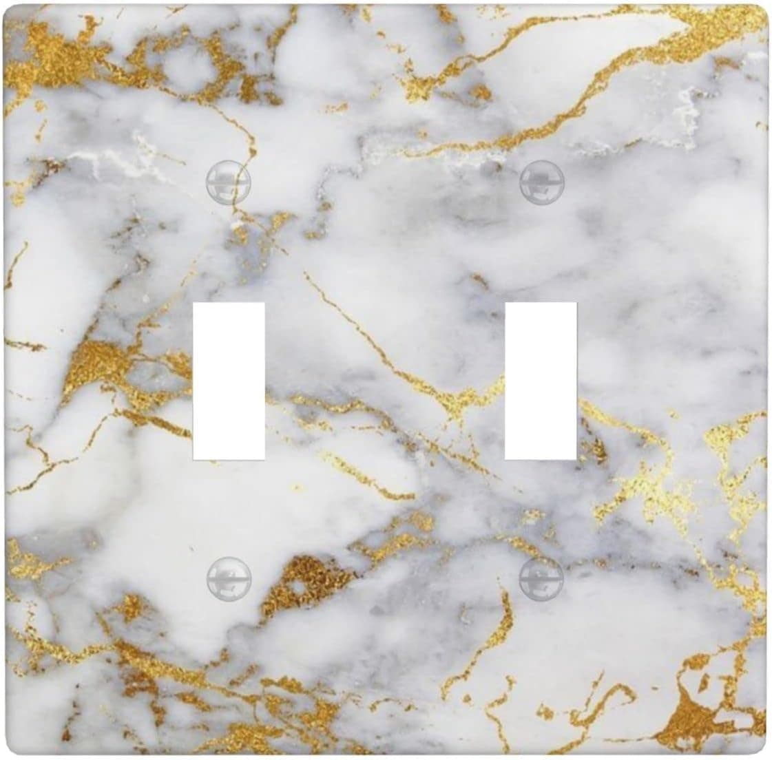 White Gold Marble 2-Gang Decorator Double Toggle Light Switches Wall Plates Decorative Switch Plate Cover for Home Office Decor