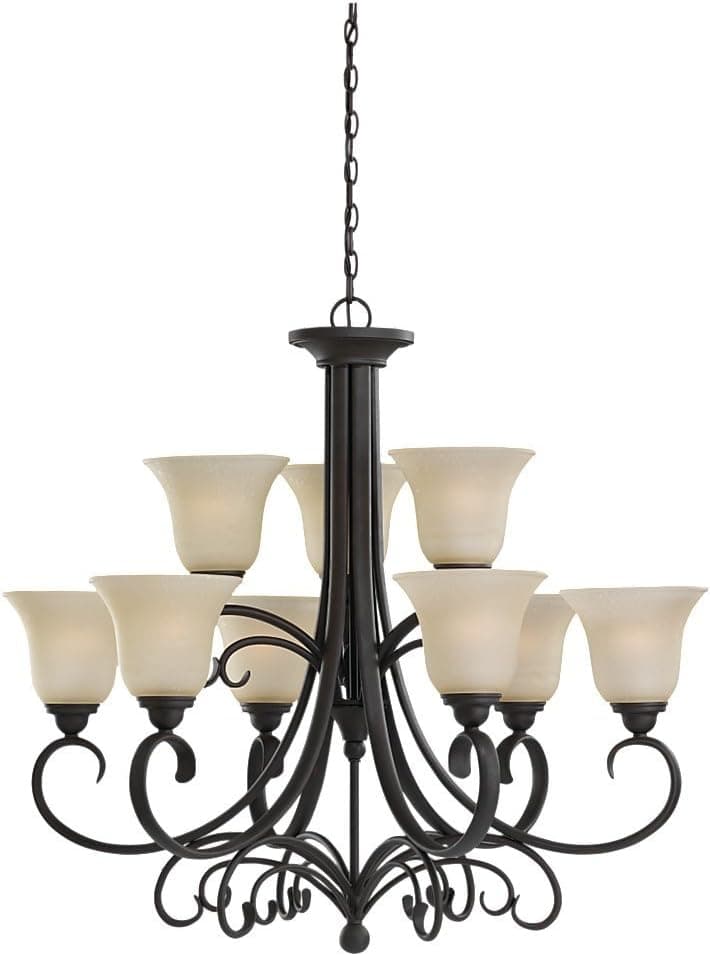 Sea Gull Lighting 31123-820 Del Prato Traditional Nine Light Multi-Tier Chandelier Hanging Modern Fixture, Chestnut Bronze Finish