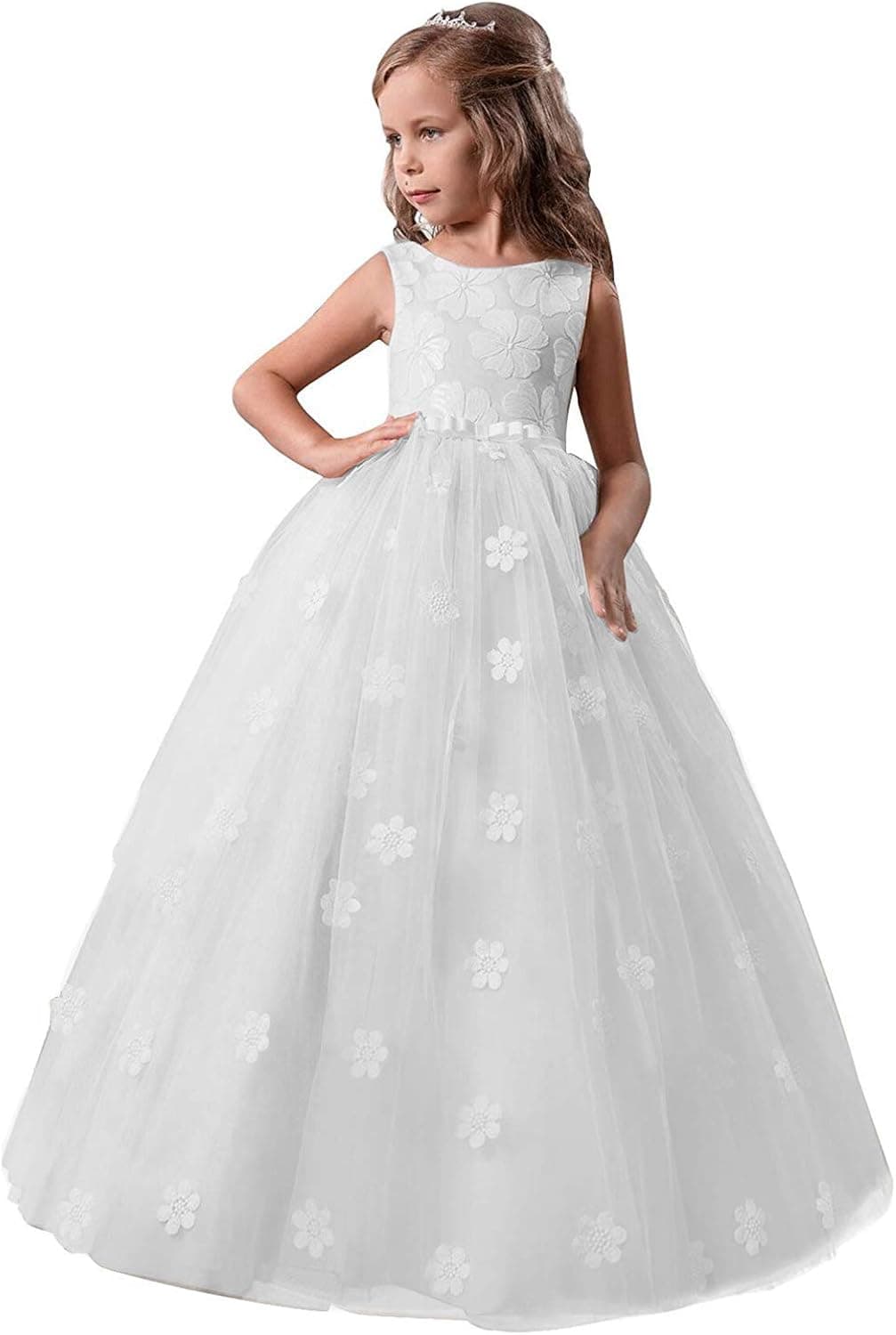 TTYAOVO Girls Pageant Princess Flower Dress Kids Prom Puffy Ball Gowns