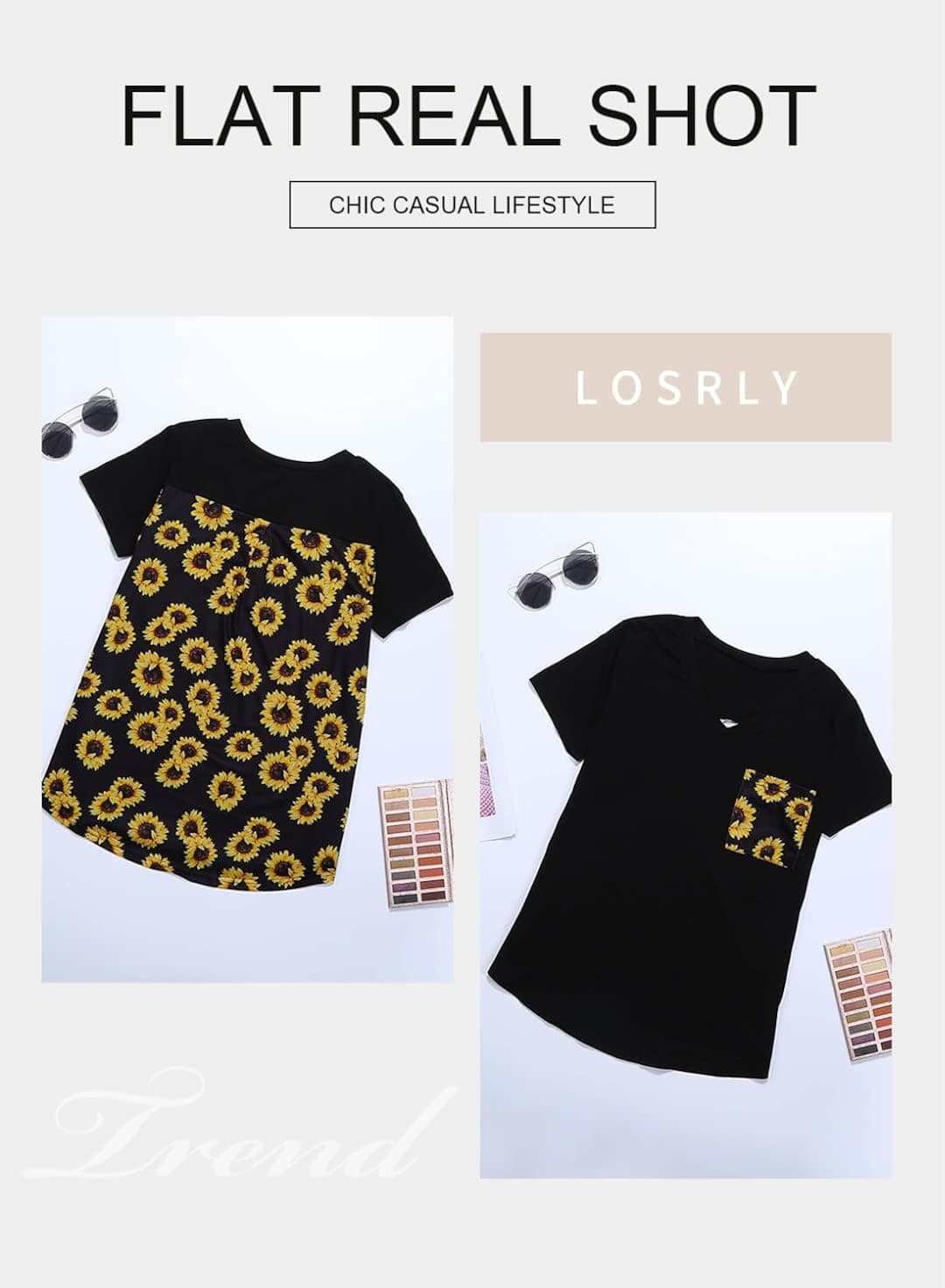 LOSRLY Womens V Neck Short Sleeve Shirts Tie Dye Leopard Summer T Shirts Casual Tunic Blouses and Top
