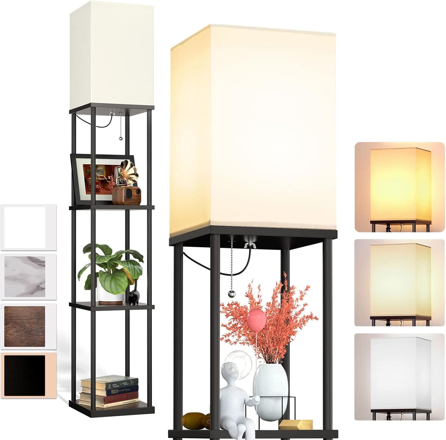 addlon Floor Lamp with Shelves, 4-Tier Modern Shelf Floor Lamp with 3CCT LED Bulb, Display Floor Lamp for Living Room, Bedroom and Office - Black