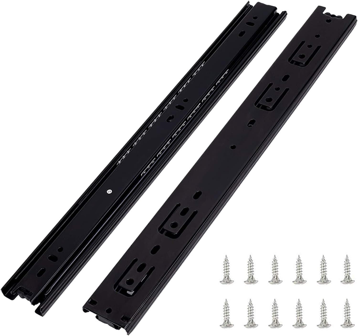 6 Pairs of 14 Inch Hardware 3-Section Full Extension Ball Bearing Side Mount Black Drawer Slides,100 LB Capacity Drawer Slide