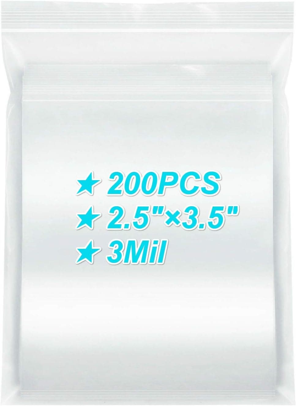 Resealable Bags 2.5"×3.5" - 200PCS - 3 Mil Extra Thick Clear Plastic Reclosable Ziplock Bags with Lock Seal Zipper for Jewelry Pill Snack Coin Incense Storage Packaging Poly Bags