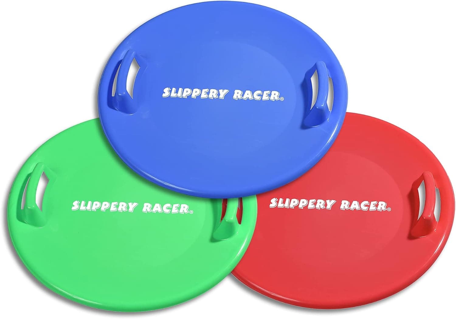 Slippery Racer Heavy-Duty Cold Weather Downhill Pro Adults and Kids Plastic Outdoor Winter Saucer Disc Snow Sleds with Handles.